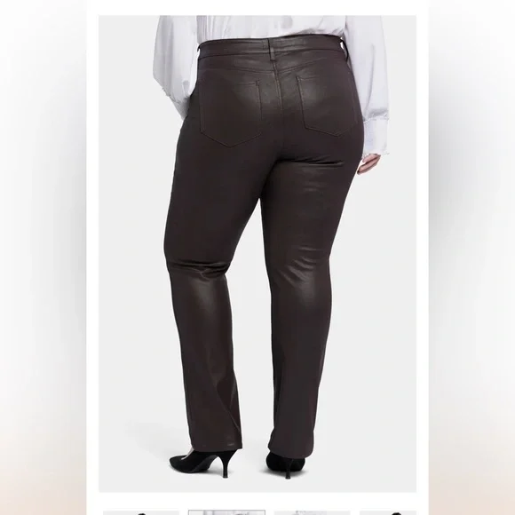 NYDJ Marilyn Straight in Cordovan Coated Brown Size 14 New - Picture 2 of 9